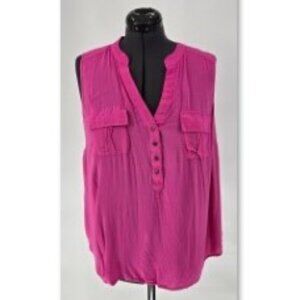 Fuchsia Sleeveless Button-Front Blouse